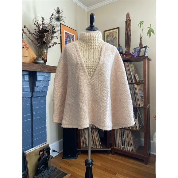 New ANTHROPOLOGIE Textured Sweater Poncho Wool Blend High Neck OS Cream $130 - Picture 9 of 16